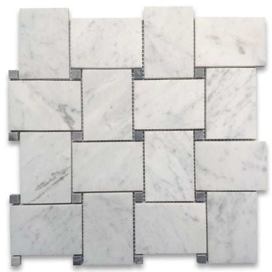 Bianco Carrara Basketweave Mosaic Polished